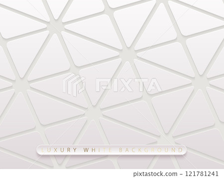 Vector abstract white layered business background with triangles shapes on gray. Light glossy laminate material texture luxury geometric pattern. High-tech banner. White business cover background 121781241