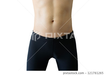 Beautiful body slim muscle woman's abdomen, of playing exercise and yoga on isolated white background Beautiful body slim muscle woman's abdomen, of playing exercise and yoga on isolated white background 121781265