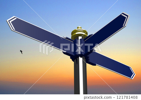 Signpost with black arrows, sunset sky in background - 3D illustration Signpost with black arrows, sunset sky in background - 3D illustration 121781408
