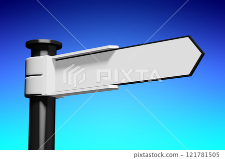 Signpost with white arrow, abstract blue sky - 3D illustration Signpost with white arrow, abstract blue sky - 3D illustration 121781505