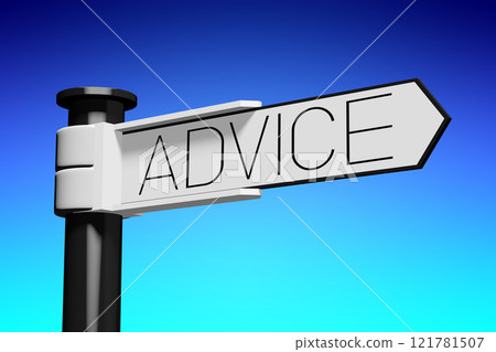 3D illustration/ 3D rendering - signpost with 1 arrow - advice 121781507