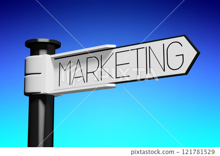 3D illustration/ 3D rendering - signpost with 1 arrow - marketing 3D illustration/ 3D rendering - signpost with 1 arrow - marketing 121781529