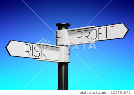 3D illustration/ 3D rendering - crossroads concept - profit and risk 3D illustration/ 3D rendering - crossroads concept - profit and risk 121781641