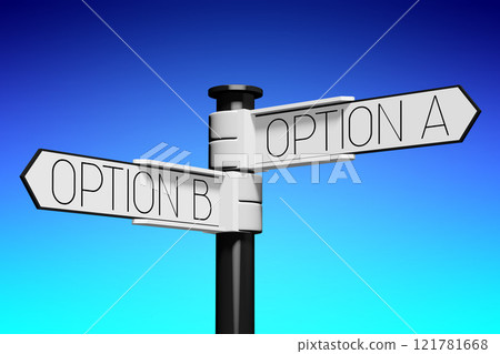 3D illustration/ 3D rendering - crossroads concept - option A and B 121781668