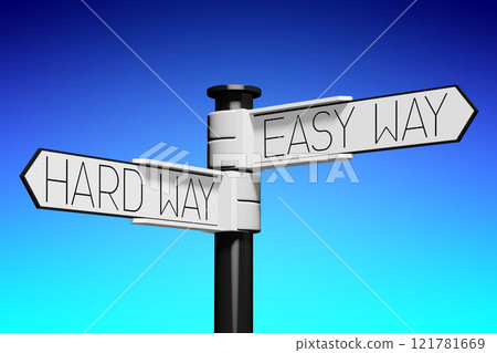 3D illustration/ 3D rendering - crossroads concept - easy or hard way 121781669