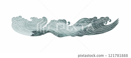 Japanese blue wave template vector. Wallpaper design with ocean sea pattern backdrop. Modern elegant oriental illustration for cover, banner, website, decor, border. Watercolor painting texture. Japanese blue wave template vector. Wallpaper design with ocean sea pattern backdrop. Modern elegant oriental illustration for cover, banner, website, decor, border. Watercolor painting texture. 121781888