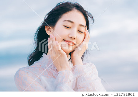 Beauty image with blue sky background 121781901