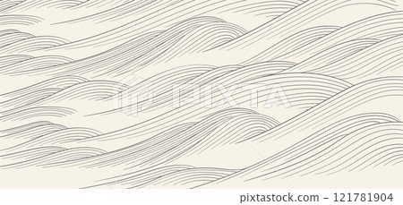 Abstract landscape with Japanese wave pattern vector. Nature art background with Chinese wave and cloud template in oriental style. Abstract landscape with Japanese wave pattern vector. Nature art background with Chinese wave and cloud template in oriental style. 121781904