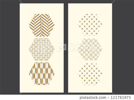 Japanese pattern background vector. Gold geometric cover design , poster, card and layout design. Abstract template design. Japanese pattern background vector. Gold geometric cover design , poster, card and layout design. Abstract template design. 121781973
