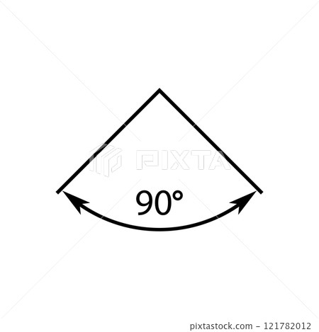 90 degrees angle vector icon. Right angle symbol with arrow. Isolated illustration on white background. 90 degrees angle vector icon. Right angle symbol with arrow. Isolated illustration on white background. 121782012