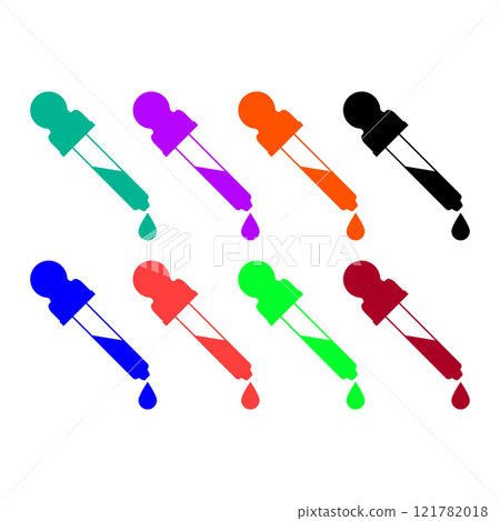 Eye dropper pipette with a drop. Set of colored bright vector illustrations and clipart. 121782018