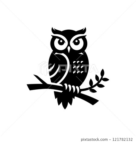 Owl silhouette icon design vector art sitting on a branch Owl silhouette icon design vector art sitting on a branch 121782132