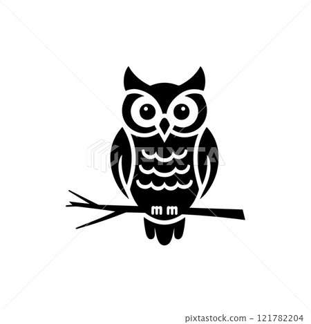 Owl silhouette icon design vector art sitting on a branch 121782204