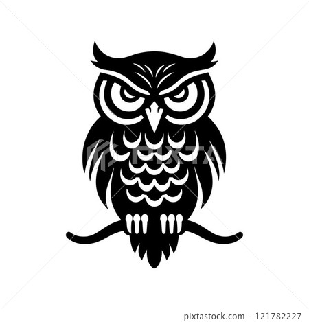 Owl on a branch. Owl silhouette icon vector art design Owl on a branch. Owl silhouette icon vector art design 121782227
