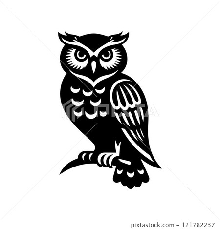 Owl silhouette icon design vector art sitting on a branch 121782237