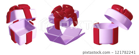 Open 3D gift boxes set isolated on white 121782241