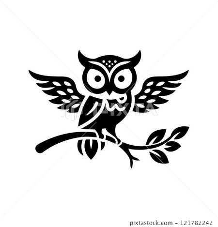 Owl silhouette icon design vector art sitting on a branch Owl silhouette icon design vector art sitting on a branch 121782242