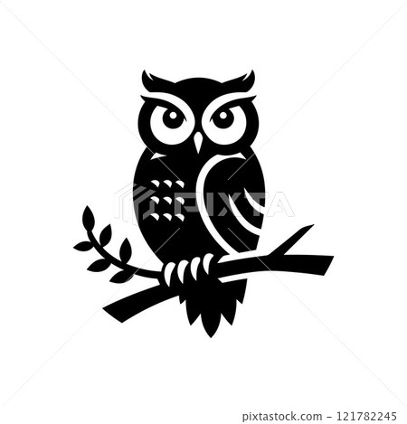 Owl silhouette icon design vector art sitting on a branch 121782245