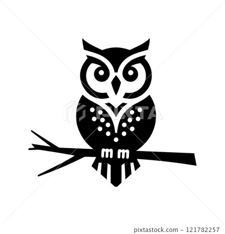 Owl silhouette icon design vector art sitting on a branch Owl silhouette icon design vector art sitting on a branch 121782257