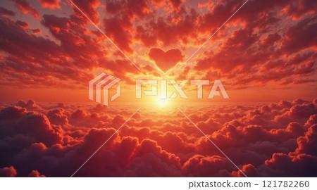 A Dreamy Sunset with Heart-Shaped Clouds Above 121782260