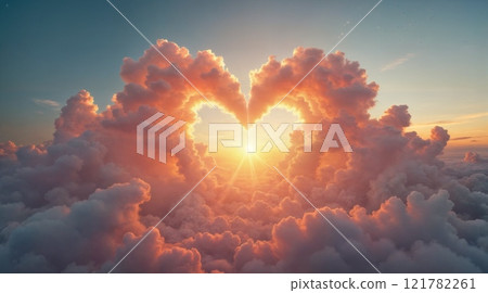 A Beautiful Romantic Sunset Surrounded by HeartShaped Clouds Perfectly 121782261