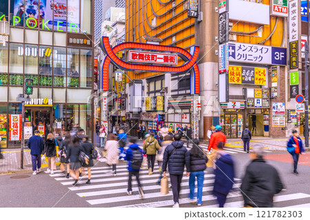 Tokyo cityscape in Japan in January. View of Kabukicho in Shinjuku, which is bustling even during the day. Into a new era = January 8, 2025 121782303
