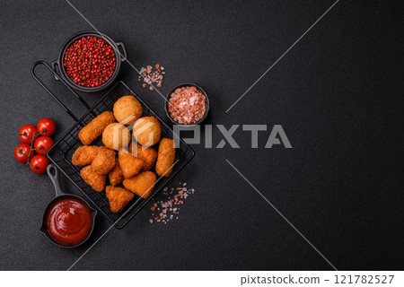 Brie cheese or camembert fries in breading, fast food, takeaway Brie cheese or camembert fries in breading, fast food, takeaway 121782527