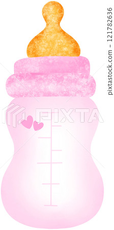 Pink baby milk bottle 121782636