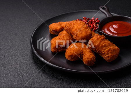 Delicious fresh crispy chicken nuggets, unhealthy food, fast food 121782659