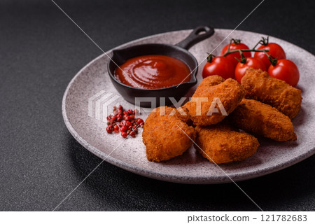 Delicious fresh crispy chicken nuggets, unhealthy food, fast food Delicious fresh crispy chicken nuggets, unhealthy food, fast food 121782683