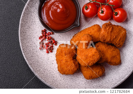 Delicious fresh crispy chicken nuggets, unhealthy food, fast food Delicious fresh crispy chicken nuggets, unhealthy food, fast food 121782684