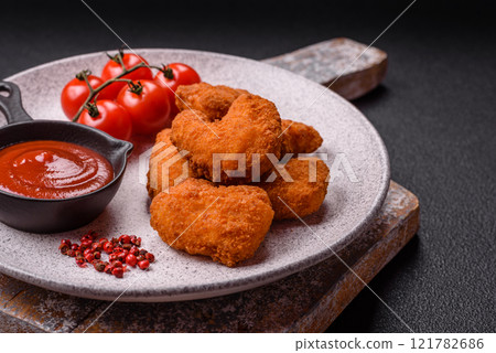 Delicious fresh crispy chicken nuggets, unhealthy food, fast food 121782686