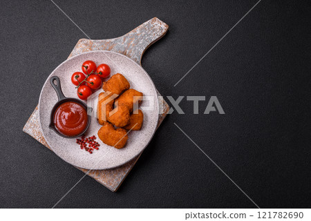 Delicious fresh crispy chicken nuggets, unhealthy food, fast food 121782690