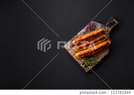 Chicken or pork sausages with salt, spices and herbs 121782844