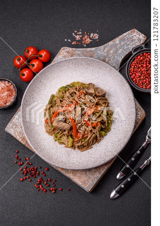 Buckwheat noodles with vegetables, salt and spices Buckwheat noodles with vegetables, salt and spices 121783207