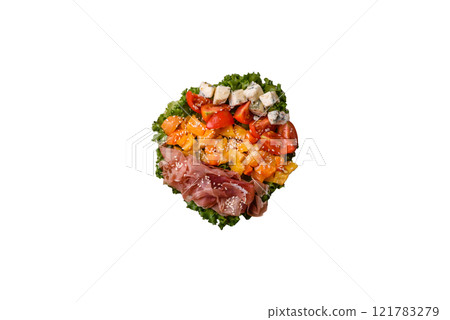 Appetizing salad with prosciutto, pumpkin, cheese and tomatoes Appetizing salad with prosciutto, pumpkin, cheese and tomatoes 121783279