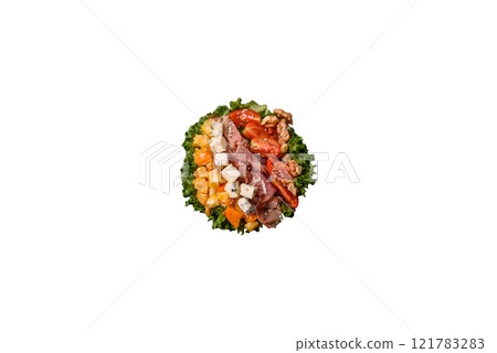 Appetizing salad with prosciutto, pumpkin, cheese and tomatoes Appetizing salad with prosciutto, pumpkin, cheese and tomatoes 121783283