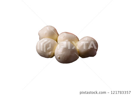 Delicious fresh mozzarella cheese with tomatoes, salt and spices Delicious fresh mozzarella cheese with tomatoes, salt and spices 121783357