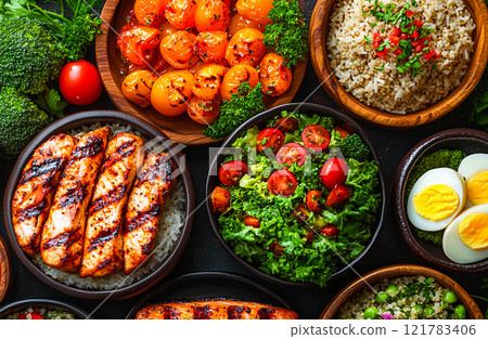 A variety of healthy foods and vitamin-rich, low-calorie foods A variety of healthy foods and vitamin-rich, low-calorie foods 121783406