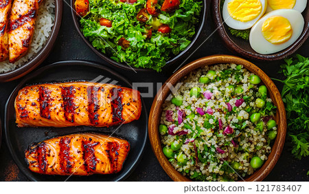 A variety of healthy foods and vitamin-rich, low-calorie foods 121783407