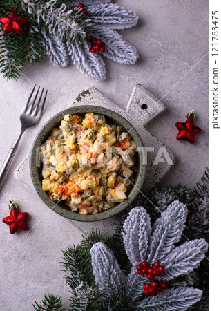 Traditional russian salad Olivier Traditional russian salad Olivier 121783475