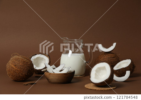 Coconut milk, concept of tasty and natural drink Coconut milk, concept of tasty and natural drink 121784548