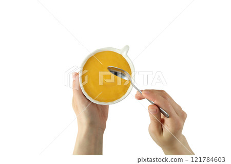 PNG, Lemon curd, cream in ceramic white bowl, isolated on white background. PNG, Lemon curd, cream in ceramic white bowl, isolated on white background. 121784603