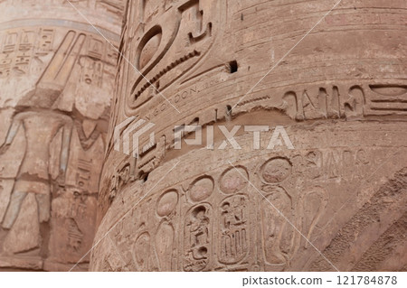 Part of the ancient column at Karnak Temple in Luxor, Egypt. Part of the ancient column at Karnak Temple in Luxor, Egypt. 121784878