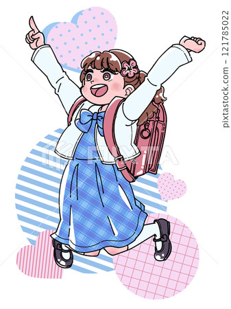 Illustration of a smiling girl carrying a school bag Illustration of a smiling girl carrying a school bag 121785022
