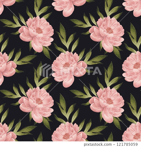 Seamless pattern Beige, pink peonies, watercolor illustration 121785059