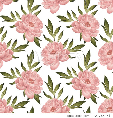 Seamless pattern Beige, pink peonies, watercolor illustration 121785061