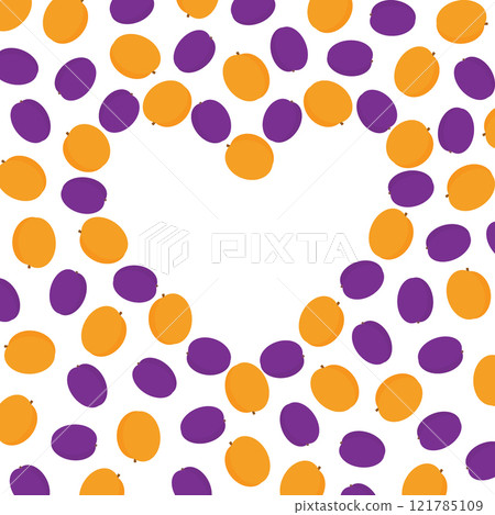 Colorful Apricots and plums Summertime heart shape silhouette frame border. Copy space Template idea Colorful Apricots and plums Summertime heart shape silhouette frame border. Copy space Template idea 121785109