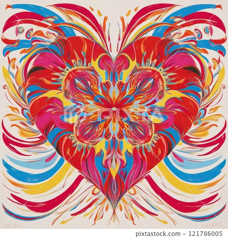 Vibrant abstract heart with swirling colorful patterns.  121786005