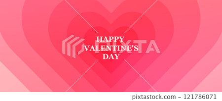 Heart vector background. Happy Valentines day text. Love pattern with overlay gradient hearts. Geometric romance minimal banner. Modern romantic abstract art in pink, light red color 121786071